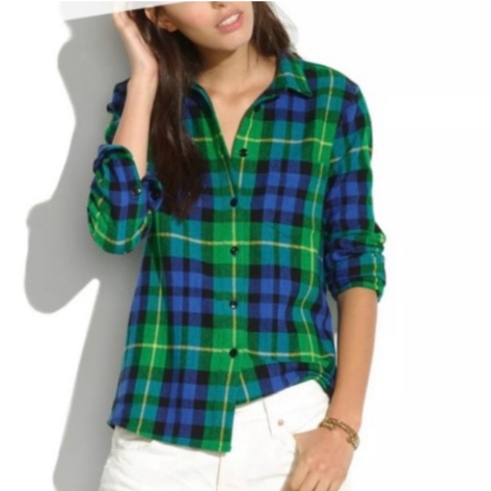 Madewell Blue and Green Plaid Shirt